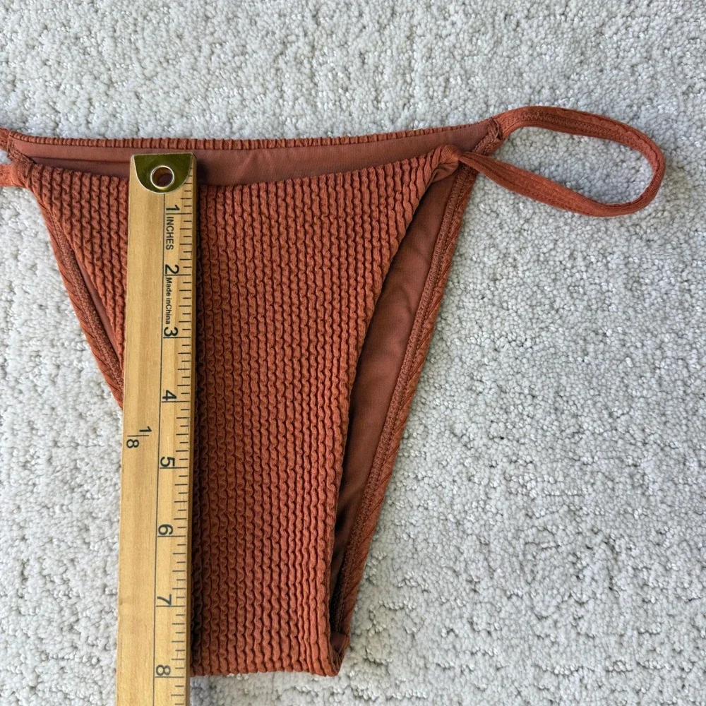 Monday Swimwear Bikini Set Women P/M Rust Brown Crinkle Triangle High Leg 12073